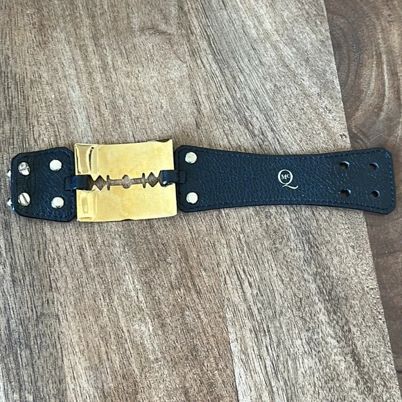 Alexander McQueen McQ razor blade oversized leather cuff wide bracelet - Picture 11 of 14